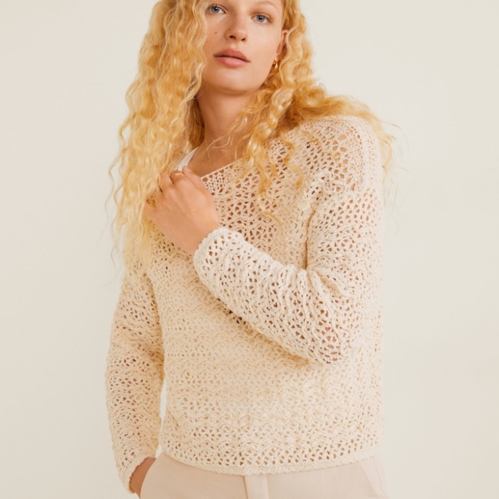 Mango Cream Open-knit sweater
